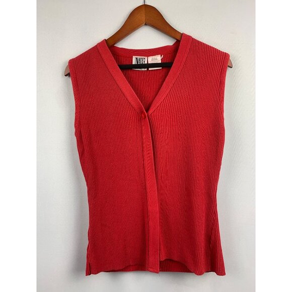 Red Ribbed Sleeveless V-Neck Sweater Vest By M.B. Clothing Medium 100% Cotton - Picture 1 of 5